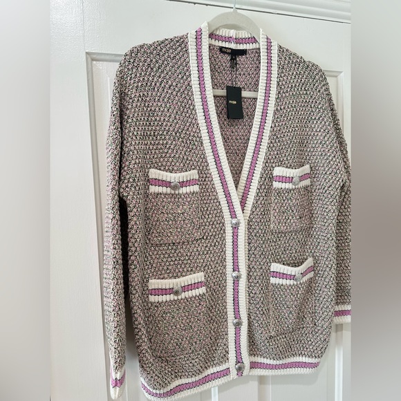 Maje Mapada Marled Cardigan Paprika be with tags jacket button down pink - Picture 5 of 15